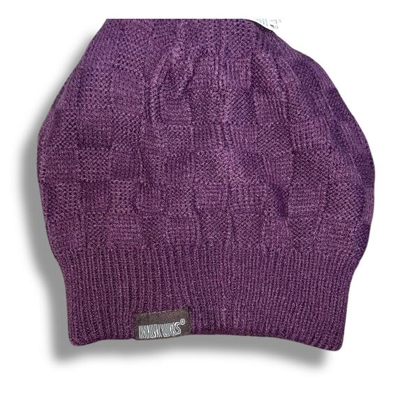 Muk Luks Womens Beanie Knit Hat Skull Reversible Ski Snowboard Snowflake Purple - Picture 10 of 12